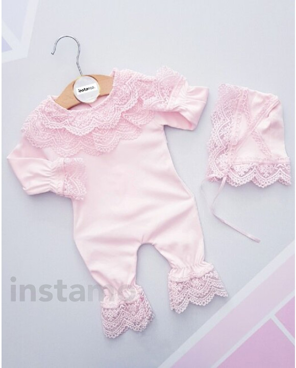 Růžový krajkový overal s čepičkou-269964-20