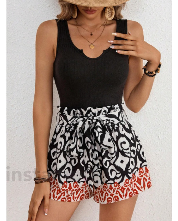 Černý vzorovaný krátký overal-306961-20