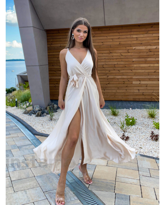 Béžové dlouhé saténové šaty-237917-20