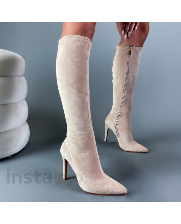 Béžové semišové vysoké kozačky-289881-20