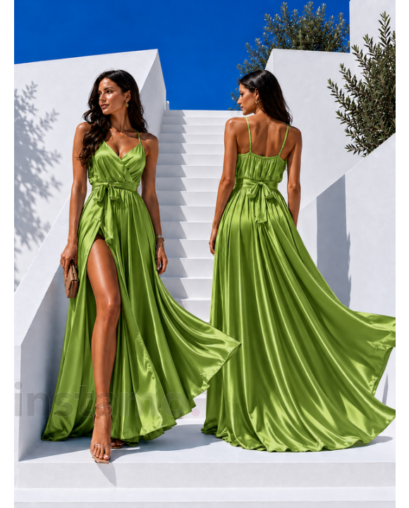 Dlouhé saténové šaty MATCHA-328262-20