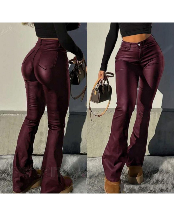 Vínové koženkové široké kalhoty-313381-20