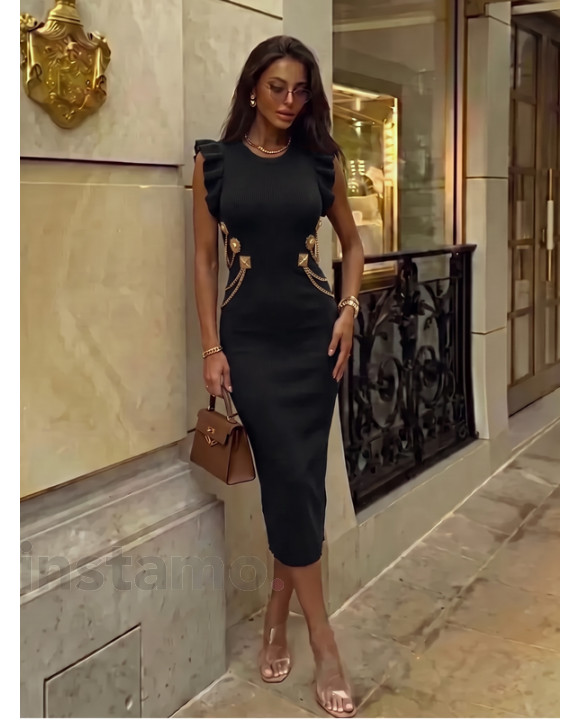 Černé vroubkované midi šaty-330382-20