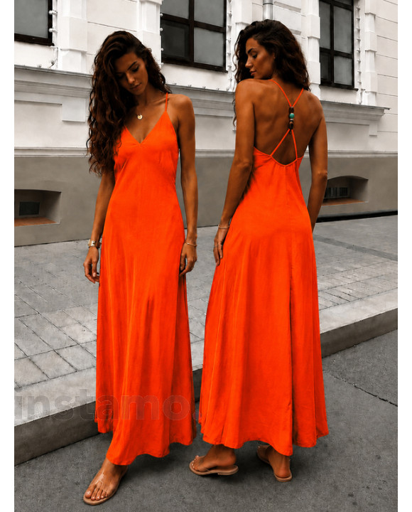 Oranžové dlouhé šaty na ramínka-329530-20