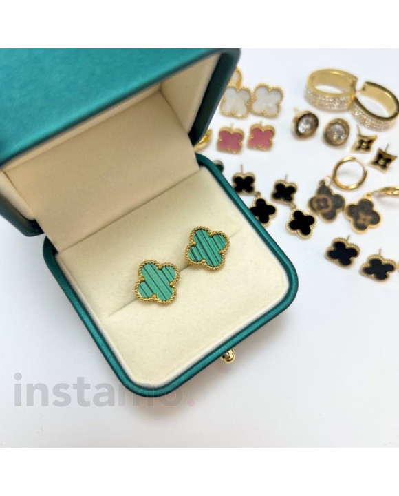 Pozlacené ocelové náušnice MAXI zelené-303647-20