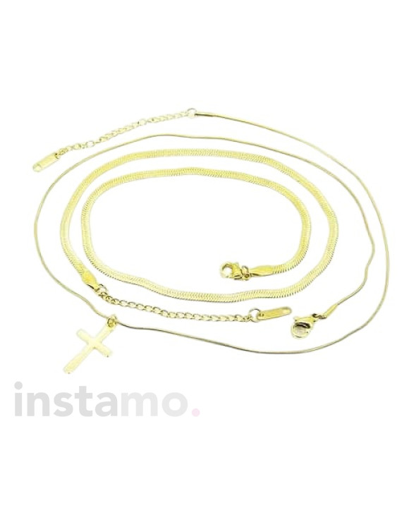 Dvojitý ocelový náhrdelník s přívěskem křížek-312007-20