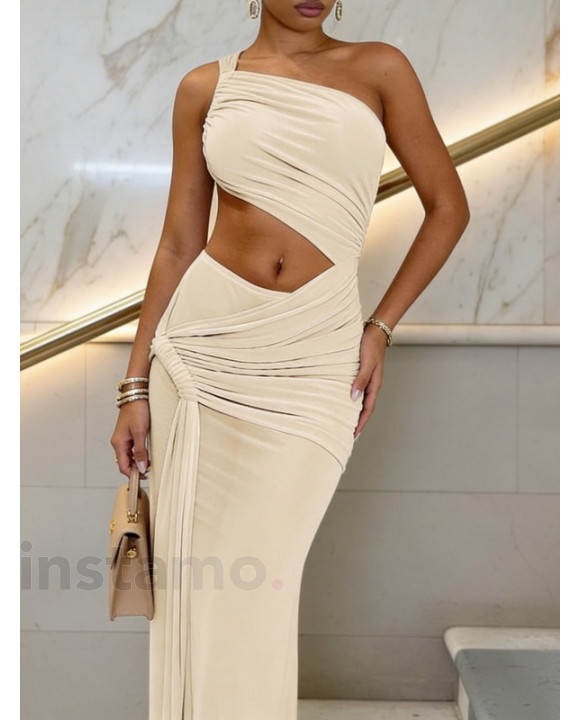 Béžové asymetrické dlouhé šaty-325990-20