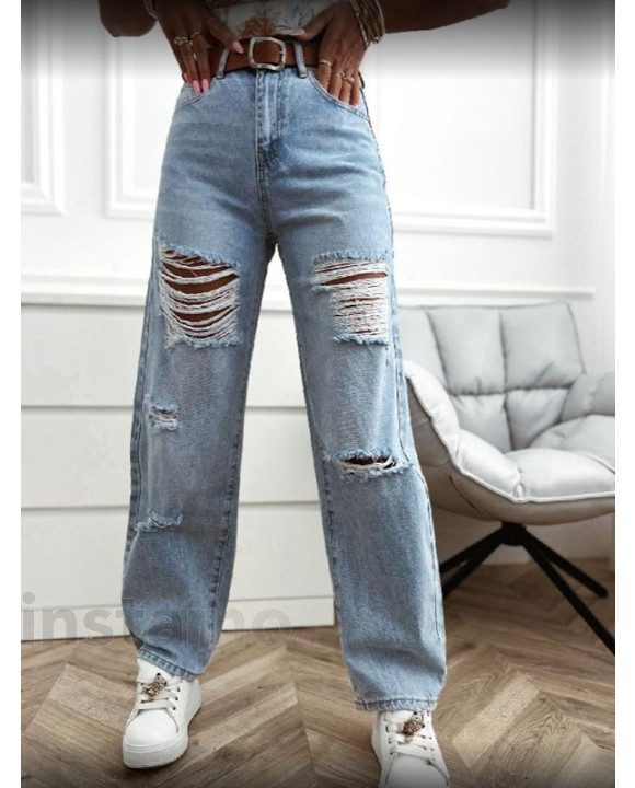 Modré potrhané džíny s páskem-319589-20
