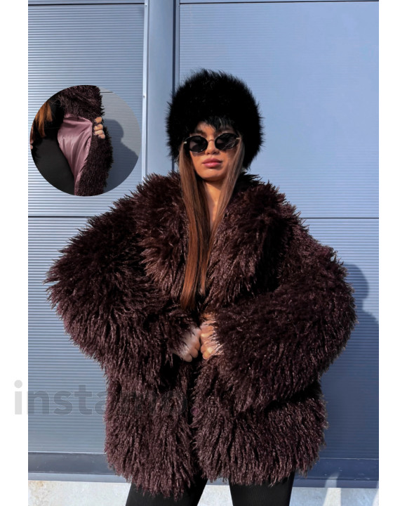 Hnědý kožešinový kabát CHOCO-313670-20