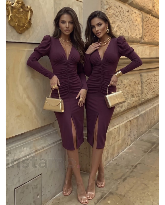 Mauve šaty s výstřihem-331255-20