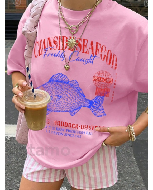 Růžové oversize tričko s potiskem-316563-20