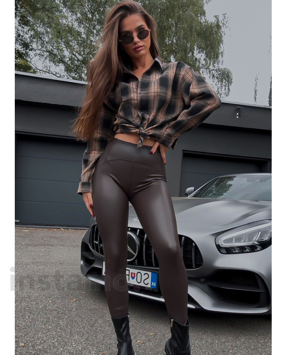 Hnědé zateplené koženkové legíny-322463-20