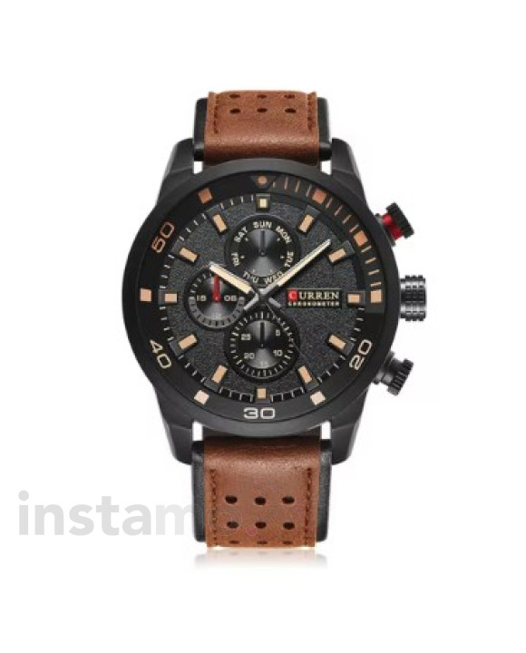 Pánské hodinky s koženým řemínkem hnědé-317064-20