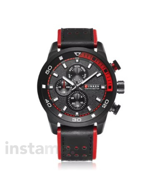 Pánské hodinky s koženým řemínkem červené-317062-20