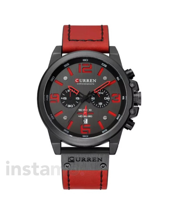 Pánské hodinky s koženým řemínkem červené-317067-20