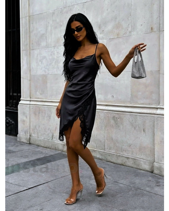 Černé saténové šaty s krajkou-326635-20