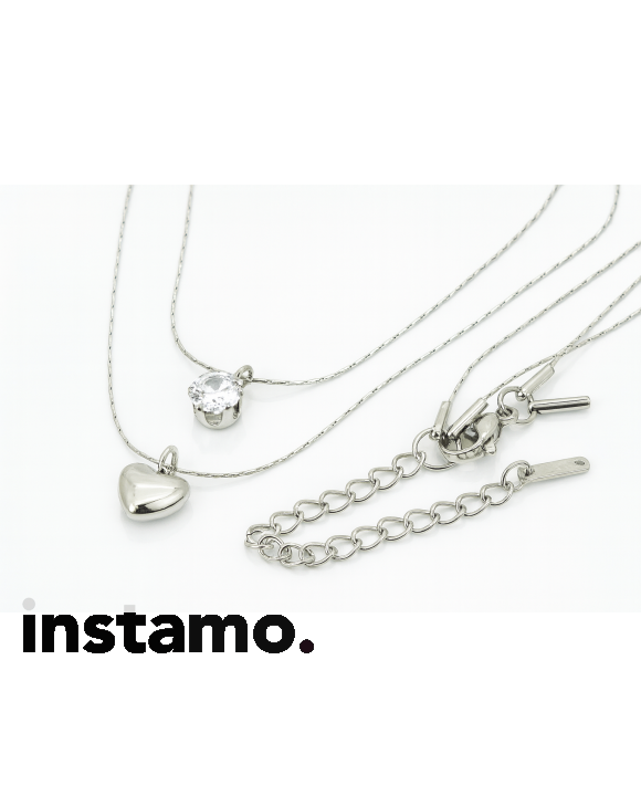 Ocelový náhrdelník dvojitý s přívěskem srdce-321783-20