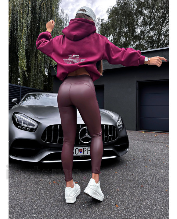 Vínové zateplené koženkové legíny-322468-20