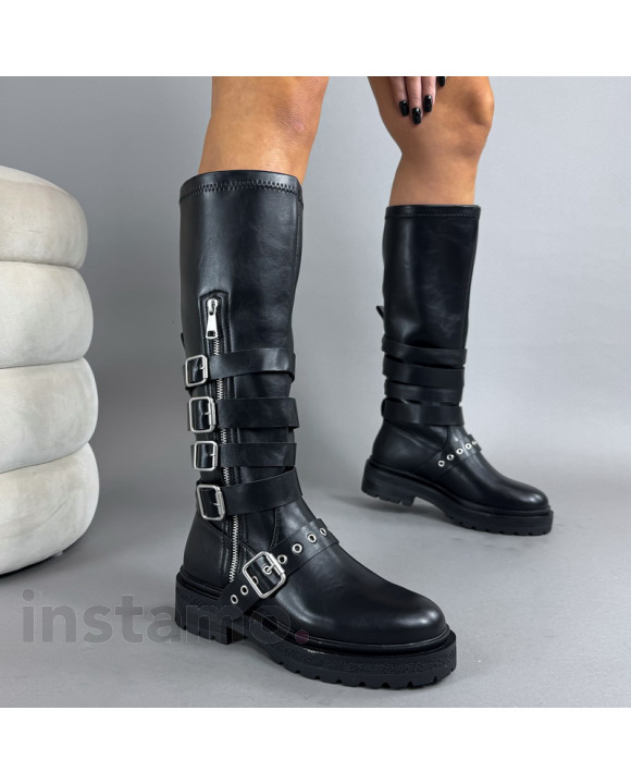 Černé vysoké kozačky s přeskami-323467-20