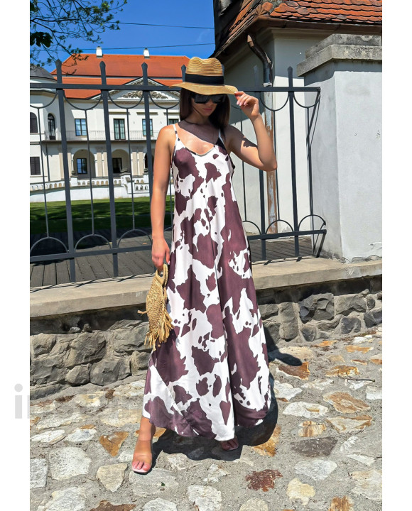 Hnědé saténové vzorované šaty-318846-20