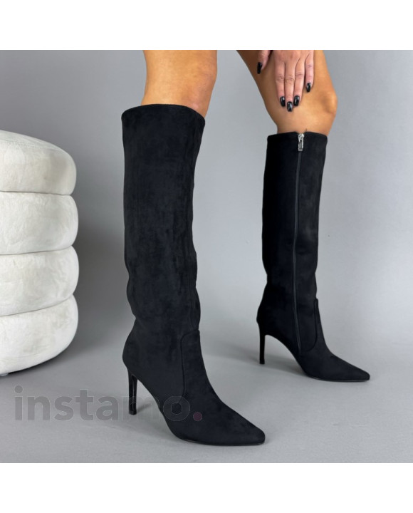 Černé semišové vysoké kozačky-323607-20