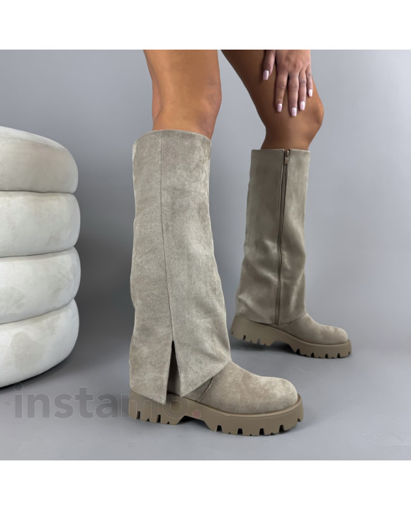 Světle hnědé semišové vysoké kozačky-323120-20