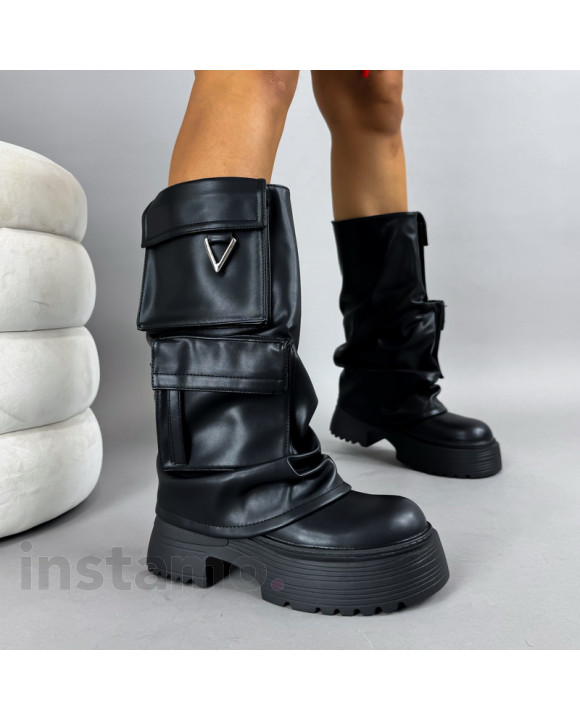 Černé vysoké kozačky s kapsami-322234-20