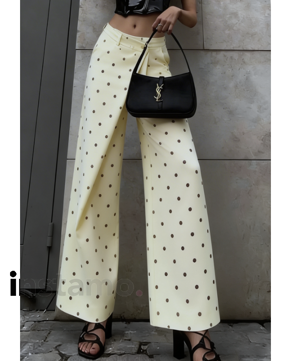 Smetanové široké puntíkaté kalhoty-326643-20