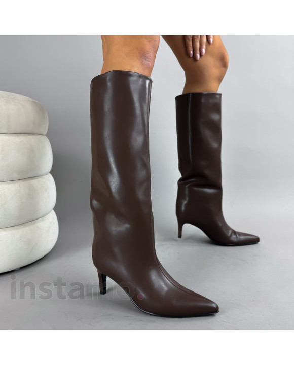 Tmavě hnědé vysoké kozačky-322786-20