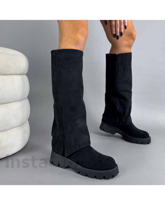 Černé semišové vysoké kozačky-323440-20