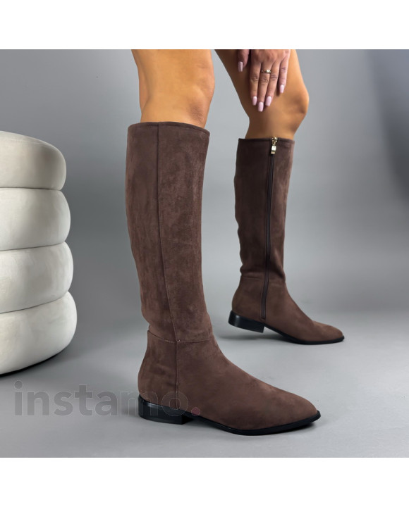 Hnědé semišové vysoké kozačky-323240-20