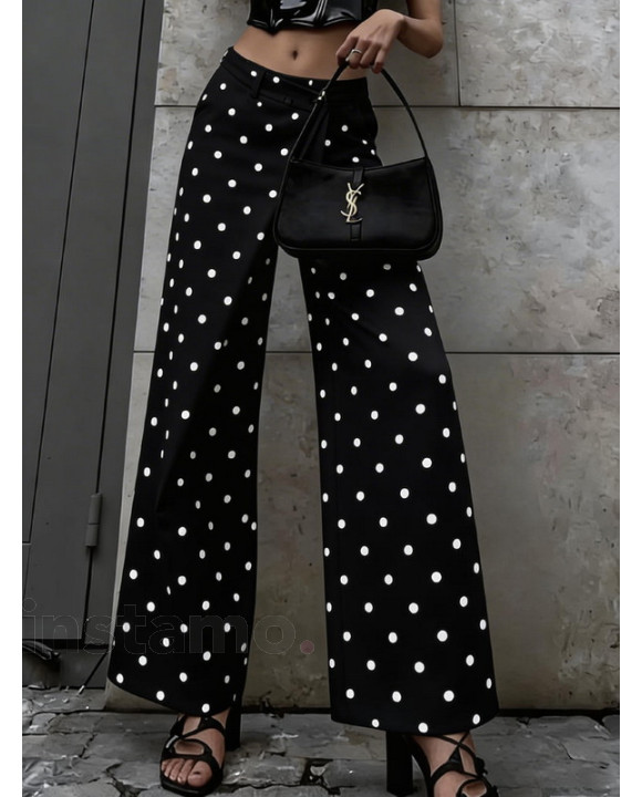 Černé široké puntíkaté kalhoty-326644-20