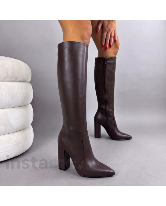 Tmavě hnědé vysoké kozačky-330068-20