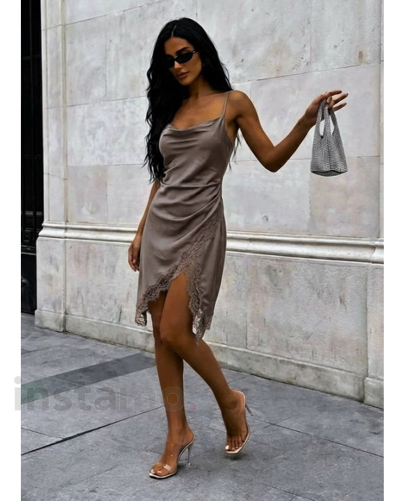 Hnědé saténové šaty s krajkou-326636-20