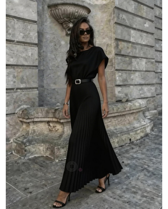 Černé šaty s plisovanou sukní a páskem-327128-20