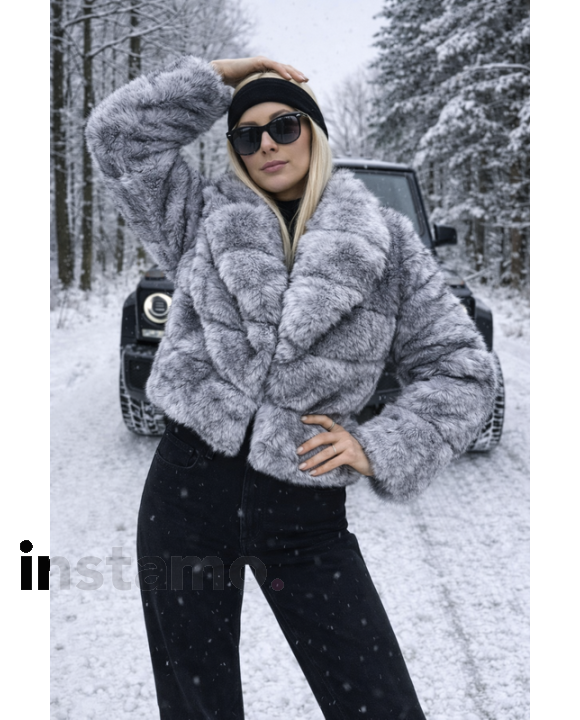 Šedo-černý kožešinový kabát-324970-20