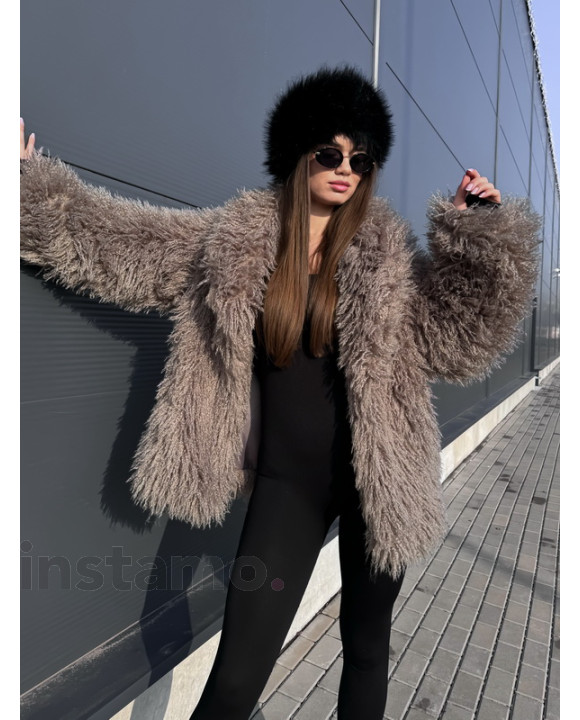 Hnědý kožešinový kabát-313427-20