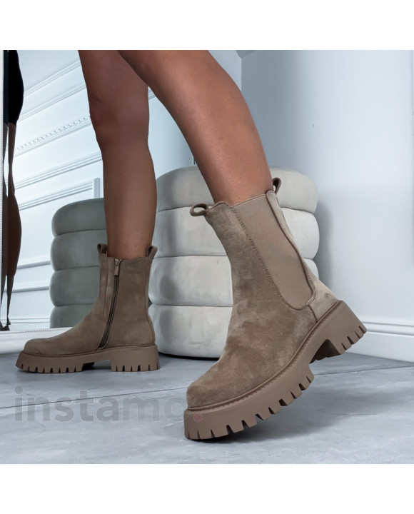 Hnědé semišové polokozačky-323176-20