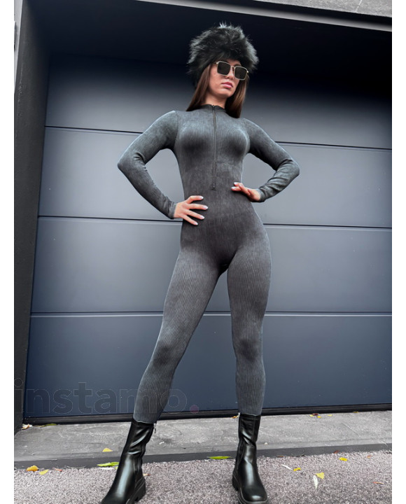 Šedo-černý vroubkovaný zateplený overal-313808-20