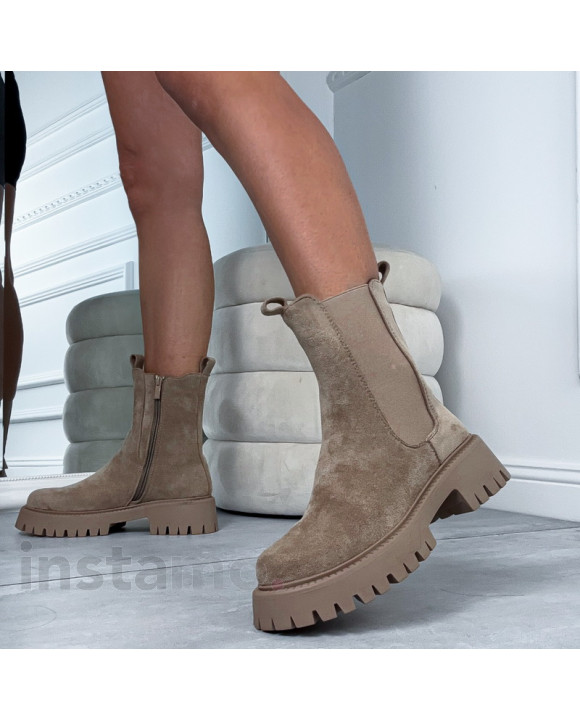 Hnědé semišové polokozačky-323176-20