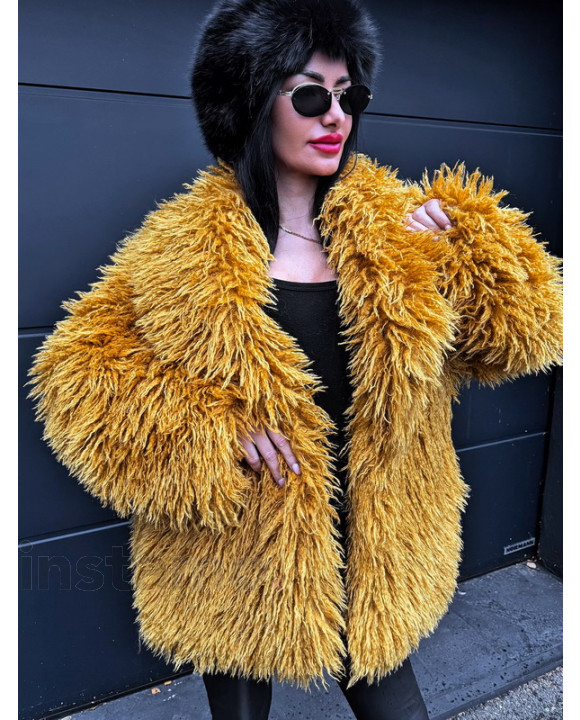 Žlutý kožešinový kabát-323406-20