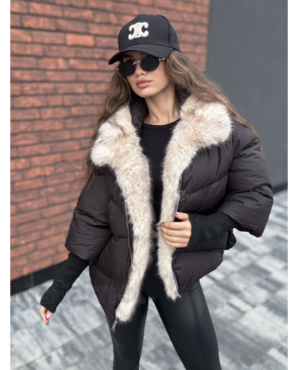 Černá krátká bunda s kožešinou-322728-20
