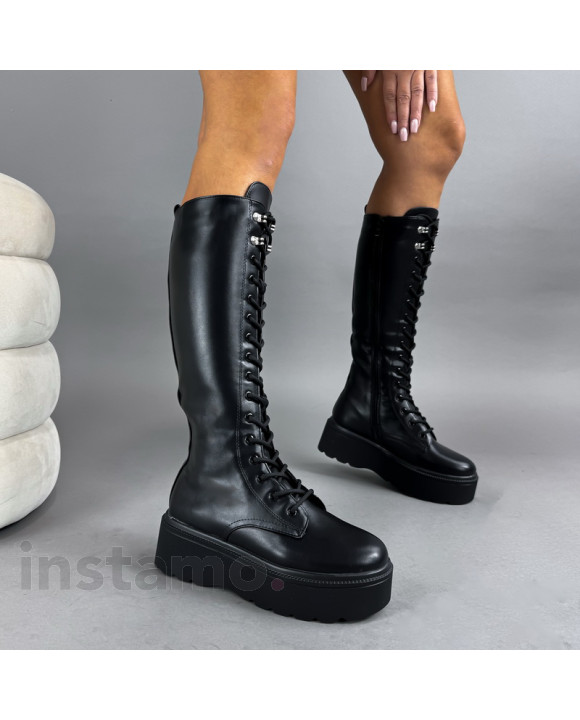 Černé vysoké kozačky na šněrování-323408-20