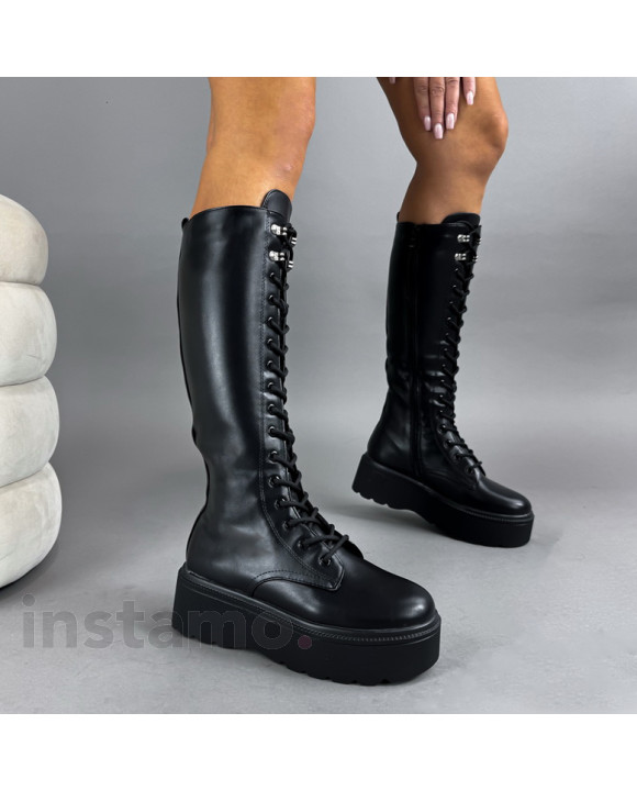 Černé vysoké kozačky na šněrování-323408-20