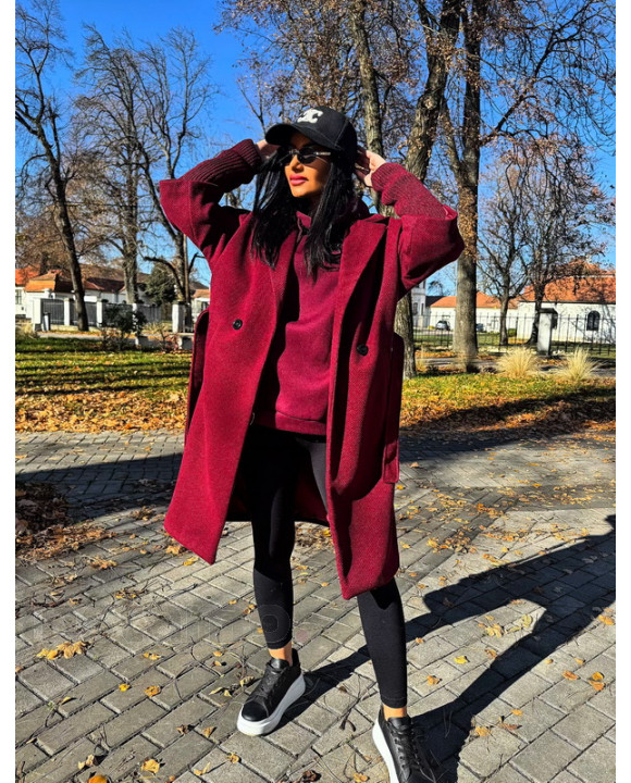 Vínový trendy kabát-323432-20