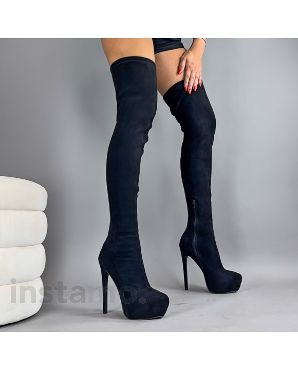 Černé semišové vysoké kozačky-308671-20