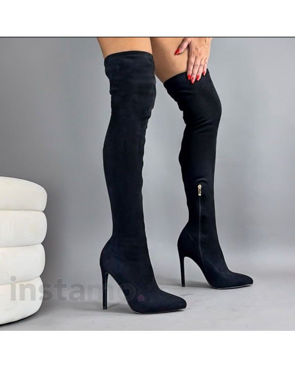 Černé semišové vysoké kozačky-275129-20