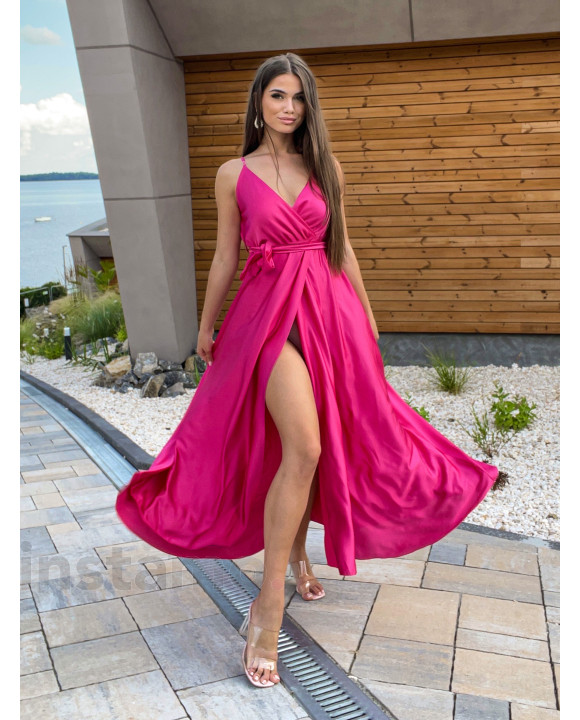 Fuchsiové saténové dlouhé šaty-248142-20