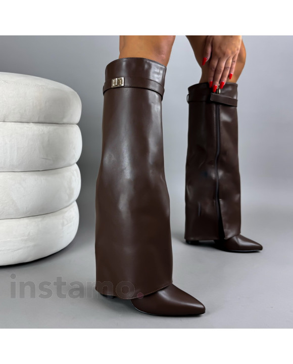 Hnědé vysoké kozačky-321560-20