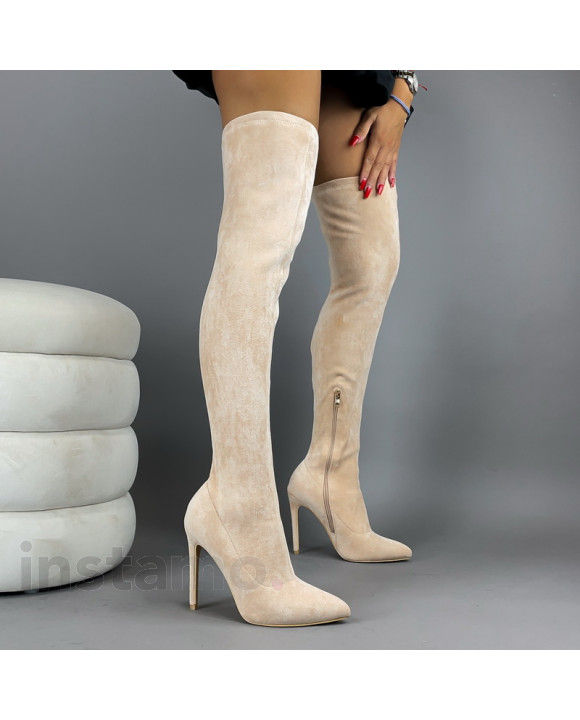 Béžové semišové vysoké kozačky-275137-20